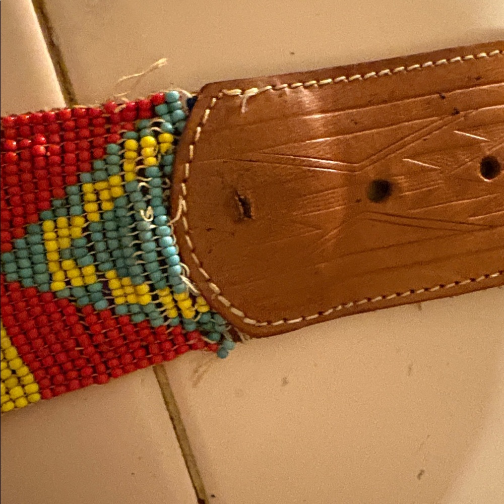 Vintage Southwestern Beaded & Leather Western Belt Sz SMALL* - Picture 5 of 10